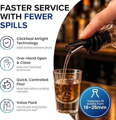 Poura 2-Pack Black 3-in-1 Liquor & Oil Spouts with Adapters - Dustproof, Dishwasher Safe