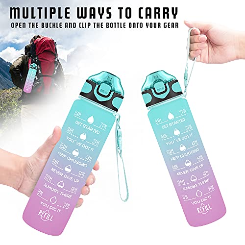 32 oz Motivational Water Bottle with Time Marker and Straw