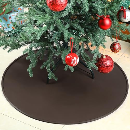 Silicone Christmas Tree Stand Mat - Brown, 28 Inch, Heavy Duty Floor Protector