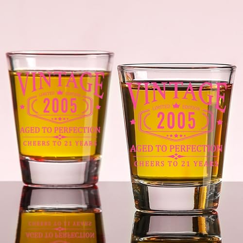 AOZITA Pink 21st Birthday Shot Glass - Limited Edition 2005 Cheers Gift for Her
