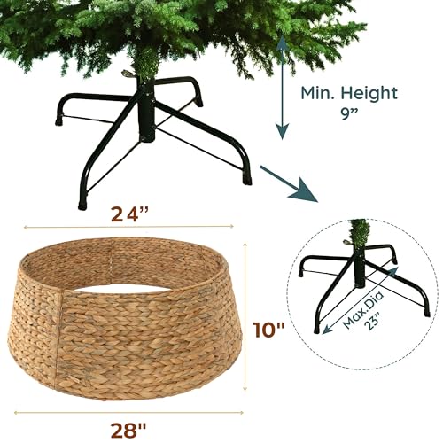 28-Inch Woven Water Hyacinth Christmas Tree Collar - Adjustable Ring Skirt