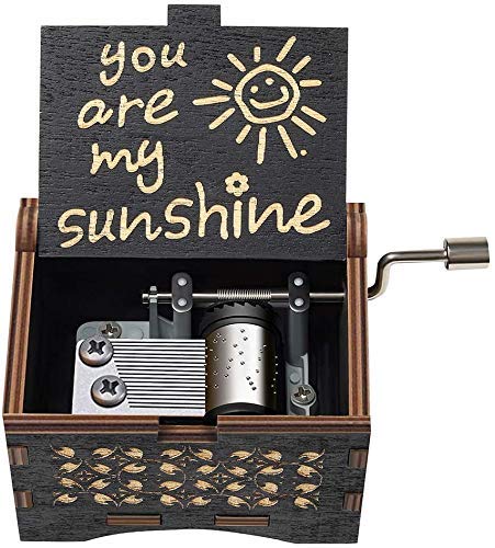 Hand Cranked Wooden Music Box - Laser Engraved You Are My Sunshine Melody