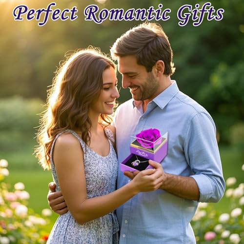 Preserved Purple Rose Gift Set with Necklace for Her