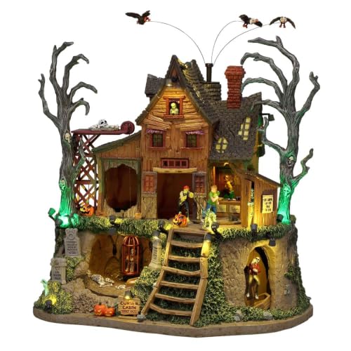 The Cursed Cabin Animated Halloween Village Display with 4.5V Adapter