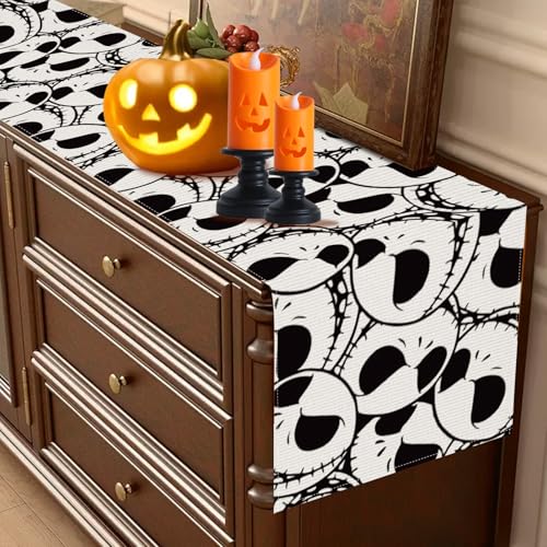 AEHHDL Halloween Table Runner 13x72 in White & Black Gothic Skull