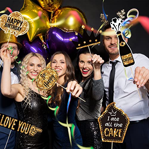 36-Piece Gold and Black Birthday Photo Booth Props Kit