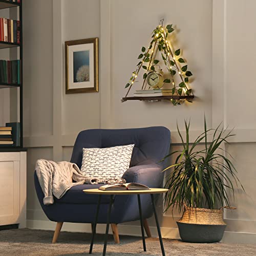 2-Pack Triangular Floating Wall Shelves with LED Lights and Ivy
