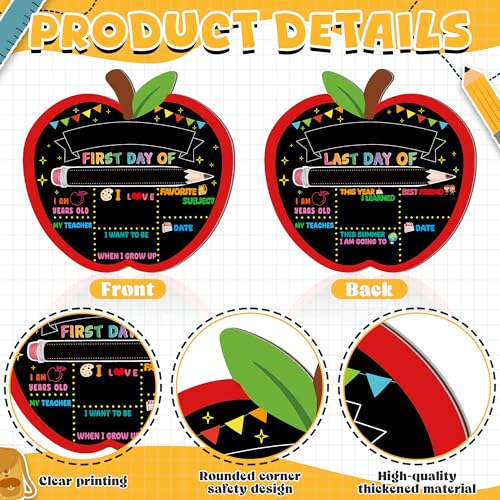 Apple-Shaped First and Last Day of School Chalkboard Sign, Reusable Photo Prop