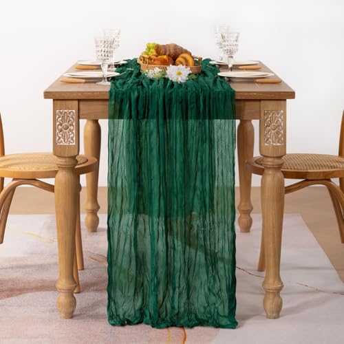 Emerald Green Christmas Cheesecloth Table Runner 10ft 3 Pack - Holiday Home Decor