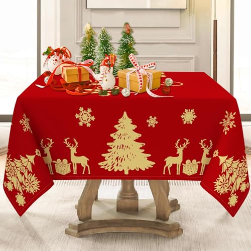 Faptoena 52x52 In Deer Christmas Tablecloth Square Red - Waterproof Holiday Table Cover