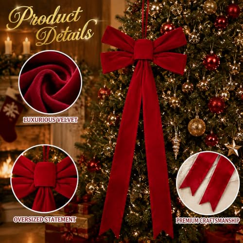 Large Velvet Christmas Bow Ornaments - 2 Pack, 30x75 Inch Holiday Decor