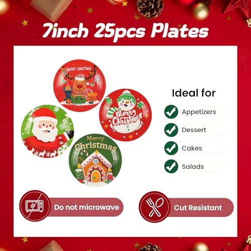 BOKFJBP 48Pcs Christmas Paper Plates Set - 4 Designs Santa Reindeer Gingerbread 7in (Variant: Christmas)