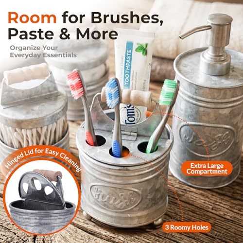4-Piece Rustic Farmhouse Bathroom Accessory Set, Galvanized Metal & Glass