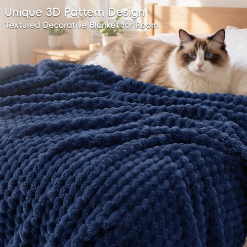 PHF Queen Size Fleece Blanket 340GSM Navy Blue Cozy & Plush 90x90
