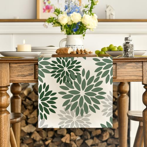 Artoid Mode Dark Green Dahlia Floral Table Runner 13x120 Inch for Home & Party Decor