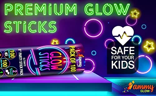 Ammy Glow Sticks Bulk Party Pack 205 Pcs with Connectors and Glasses