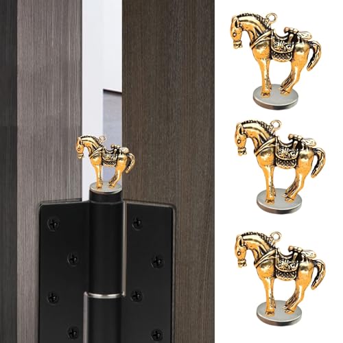 3-Piece Brass Horse Hinge Head Toppers Magnetic Decorative Accents