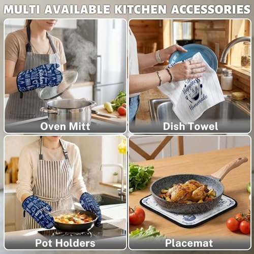 8-Piece Navy Blue Kitchen Decor Set: Dish Towels, Oven Mitts, Pot Holders