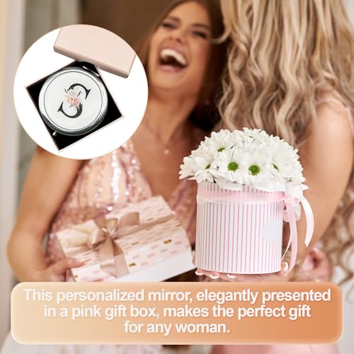 V Monogram Compact Mirror - Personalized Gift for Women & Girls, 2-Sided 180° Adjustable Pocket Mirror