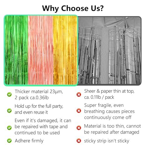 Tropical Luau Foil Fringe Backdrop Curtains - 2 Pack 3.3 x 7 ft (Green/Yellow)
