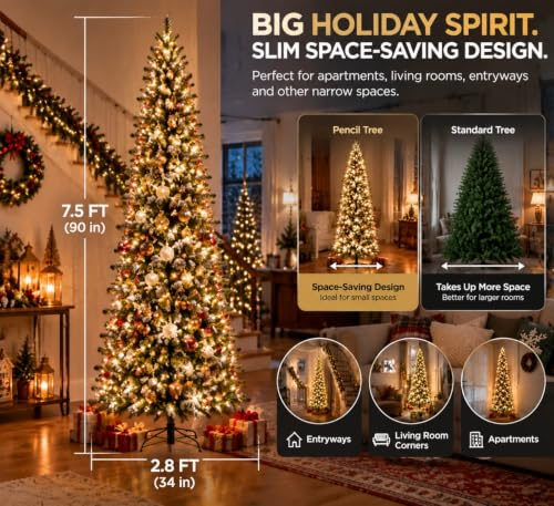 Avatar Controls 7.5FT Smart Pencil Christmas Tree with 350 LEDs, App & Remote