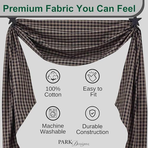 Fishtail Swag Window Scarf 145" x 25" Black and Tan Plaid Cotton Topper