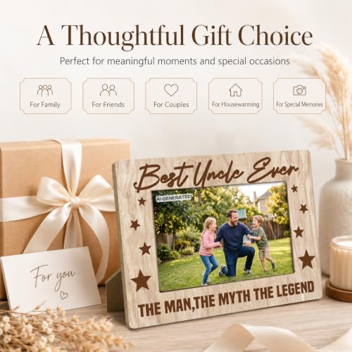 YTCSIHSV Brown10 Uncle Birthday Gift 4x6 Rustic MDF Picture Frame — Best Uncle Ever