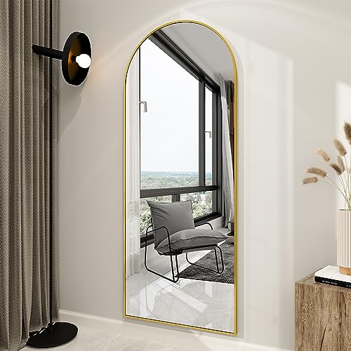 65" x 24" Arched Full-Length Floor Mirror, Gold Aluminum Frame