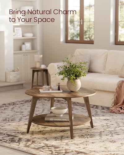 Round 2-Tier Coffee Table with Storage, Mid-Century Modern Center Table