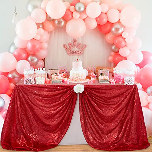 SoarDream Red Glitter Sequin Tablecloth 90x132 Inch Rectangular for Party Events
