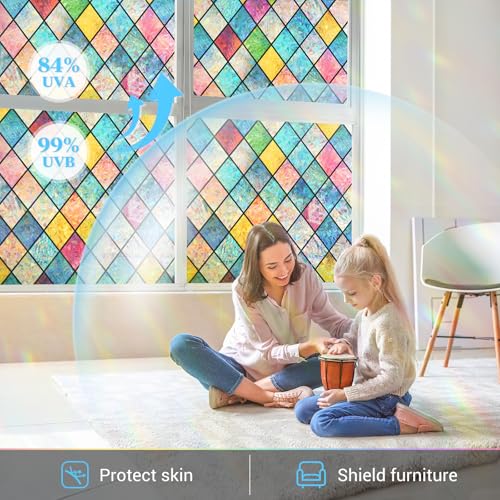 Rainbow Stained Glass Window Film - 17.5" x 78.7" Static Cling
