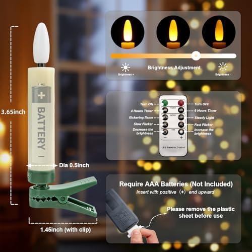 Meigic 20 Pcs Clip-On Flameless LED Candles for Xmas & Holiday Decor, Remote Timer