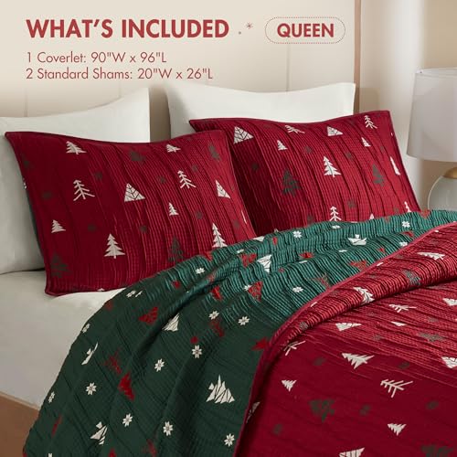 Madison Park Christmas Coverlet Set Queen 3pc Red & Green Holiday Bedding