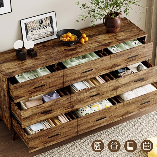9-Drawer Bedroom Dresser, 59-Inch Wide Modern Storage Chest with X-Base