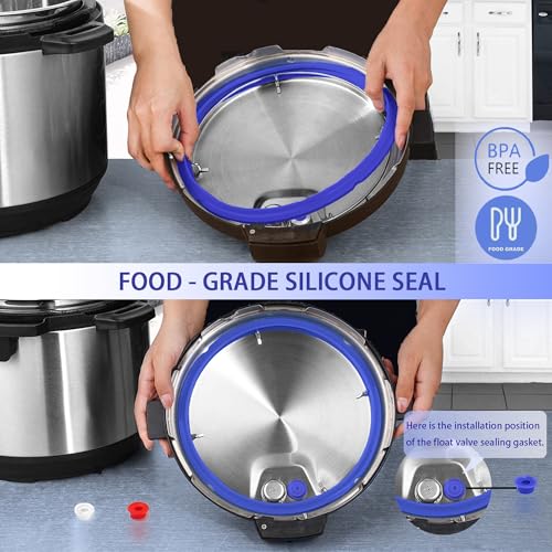 4-Pack 6 Qt Silicone Sealing Rings with Float Valve Seals for Pressure Cookers