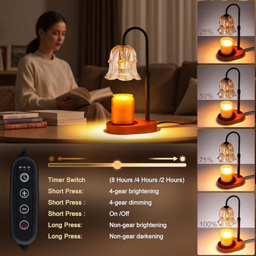 Electric Candle Warmer Lamp with Timer - Amber Tulip Glass Wax Melter