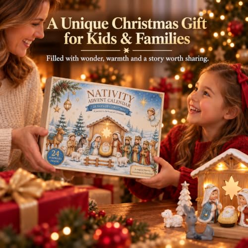 Nativity Advent Calendar 2026 for Kids – 24 Day Light-Up Nativity Scene Set