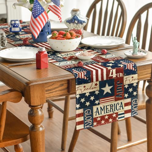 Artoid Mode American Flag Table Runner 13x108 Inch for 4th of July & Memorial Day Decor