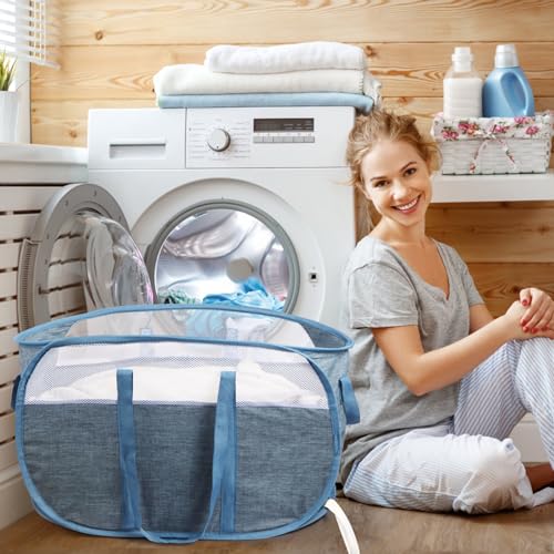 BATTOO Collapsible Laundry Hamper with Dual Handles - Blue Pop-Up Basket