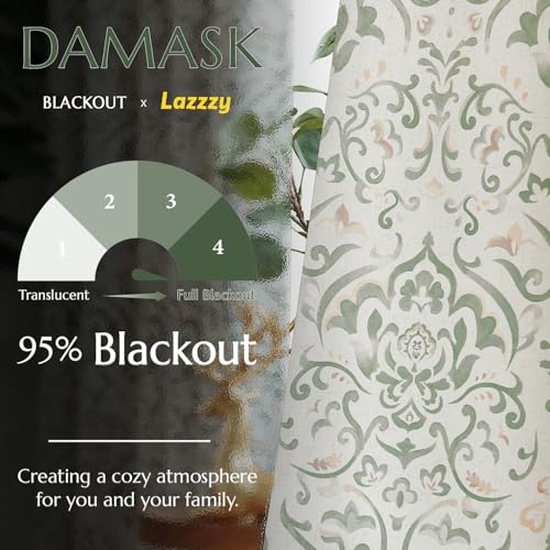 Green Floral Blackout Curtains 63" Length, 2 Panels Room Darkening Drapes