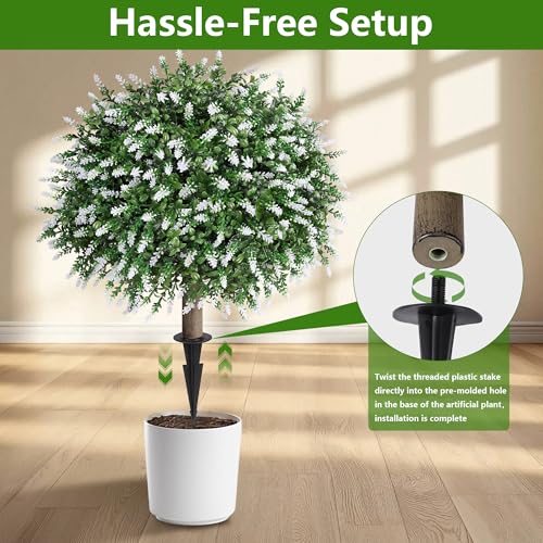 26-Inch Artificial Boxwood Topiary Ball Trees with Lavender, 2 Pack