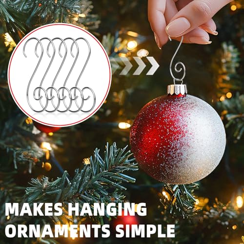 160 Pcs Silver Christmas Ornament Hooks - S-Shaped Hangers with Storage Box