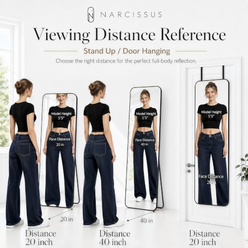 57x20 Inch Full Length Mirror, 3-in-1 Over-the-Door, Wall & Floor Mirror