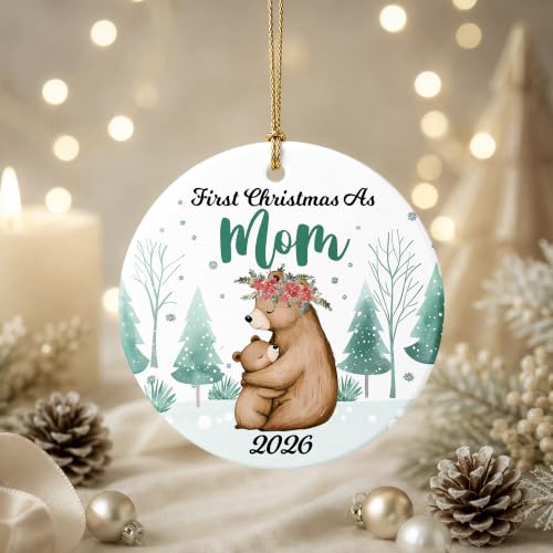 First Christmas as Mom Ornament 2026 - Mama Bear & Baby Bear Holiday Keepsake