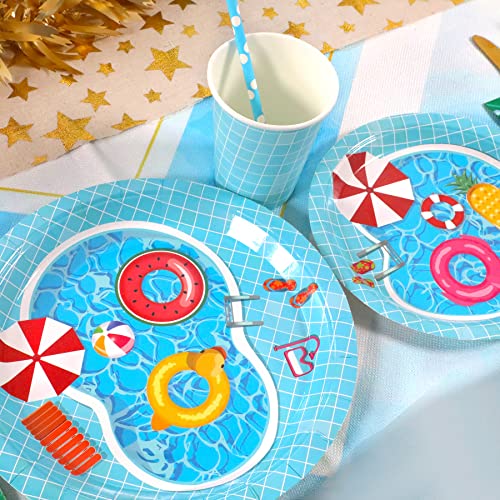 Recheel Pool Party Decorations Plates Set for Pool-Themed Summer Party, Serves 24 Guests