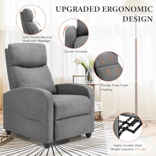 Fabric Recliner Chair with Lumbar Support for Living Room, Gray