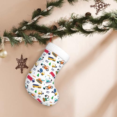 Personalized Christmas Stockings with Cute Building Truck Design - 18 Inch Kids Holiday Gift