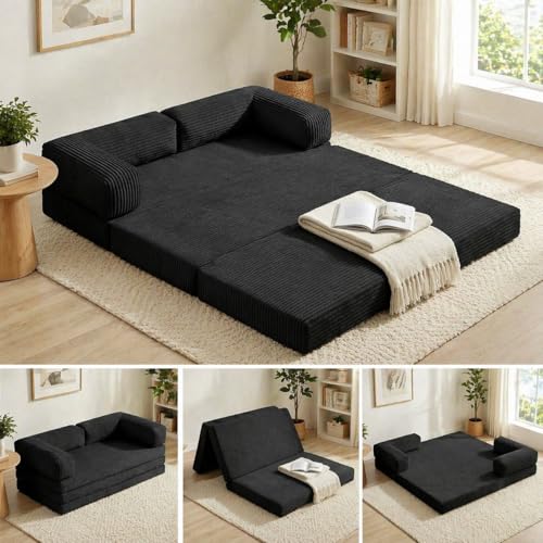 5-in-1 Corduroy Convertible Sofa Bed, Tri-Fold Futon Sleeper Couch
