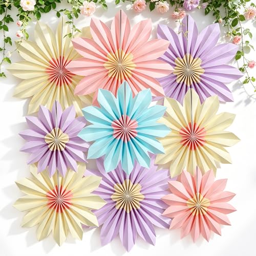 9-Piece Pastel Paper Fan Decorations for Party and Wall Backdrop