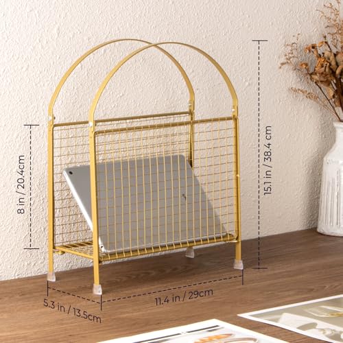 Freestanding Metal Magazine Rack - Gold Handbag-Style Floor Stand